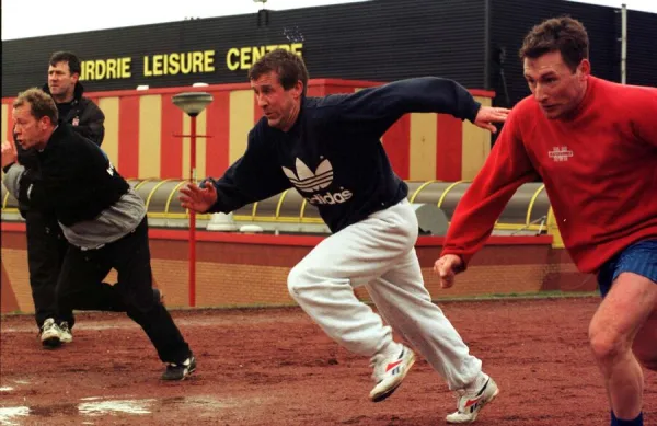 Gary MacKay and Jimmy Boyle of Airdrie Football Club at a training session at Airdrie