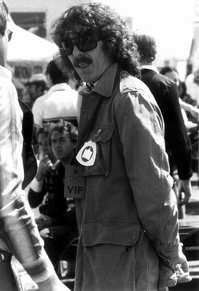 George Harrison at Silverstone watching the British Grand Prix, Silverstone July 1977