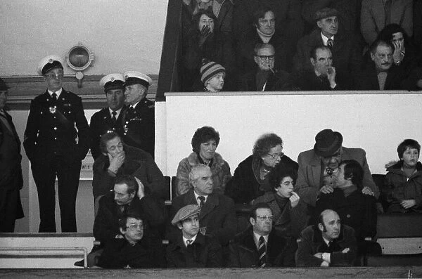 Graham Taylor, Elton John and others watching the West Ham United v Watford football