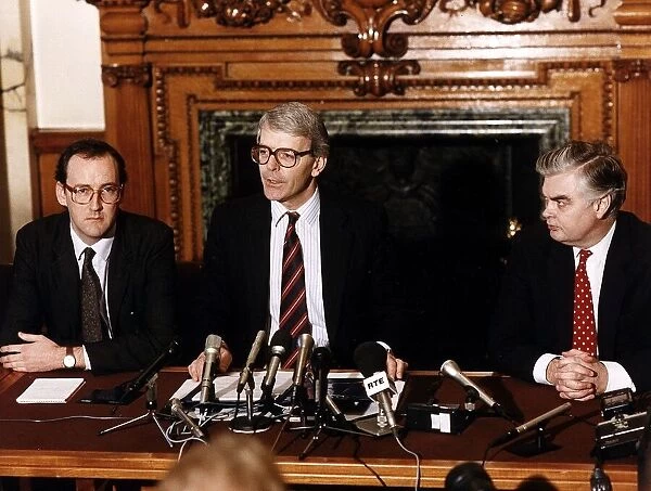 John Major Conservative MP politician at a press conference to launch his challenge for