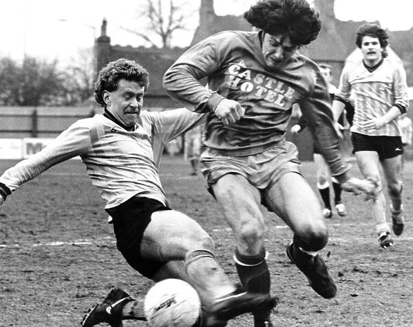 Kim Casey (left) of AP Leamington, they are playing against Bangor, 17th March 1984
