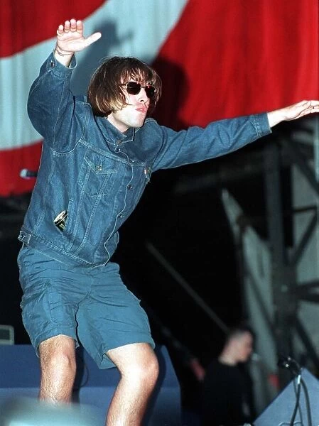 Liam Gaallagher performing on stage during the Oasis concert at Loch Lomond