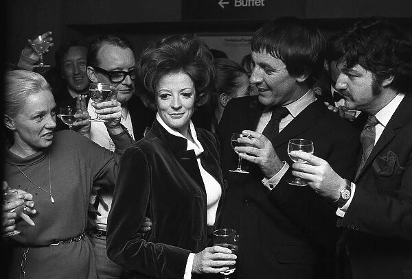 Maggie Smith 1970, with her husband Robert Stevens and friends celebrating her Oscar