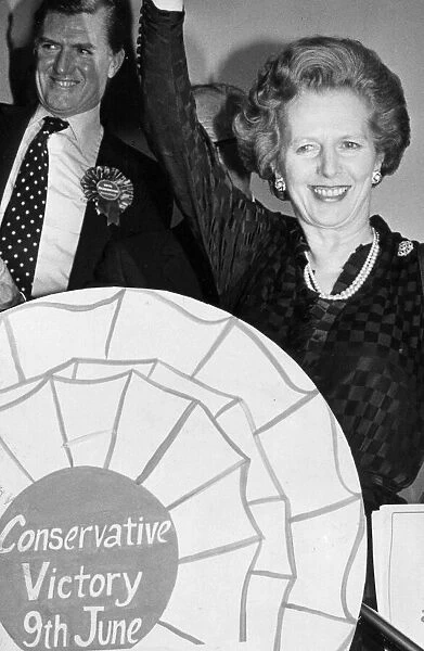 Margaret Thatcher and Cecil Parkinson celebrating Conservative election victory - June