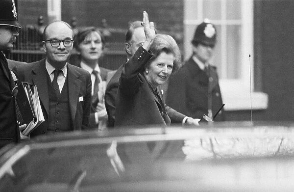 Margaret Thatcher PM pictured outside Downing Street, London, 30th November 1982