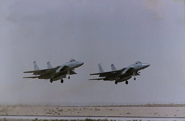 Two McDonnell Douglas F15 Eagles of the Royal Saudi Air Force take off side by side