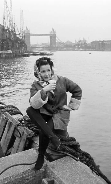 Millicent Martin by the Thames during filming of Nothing but the best