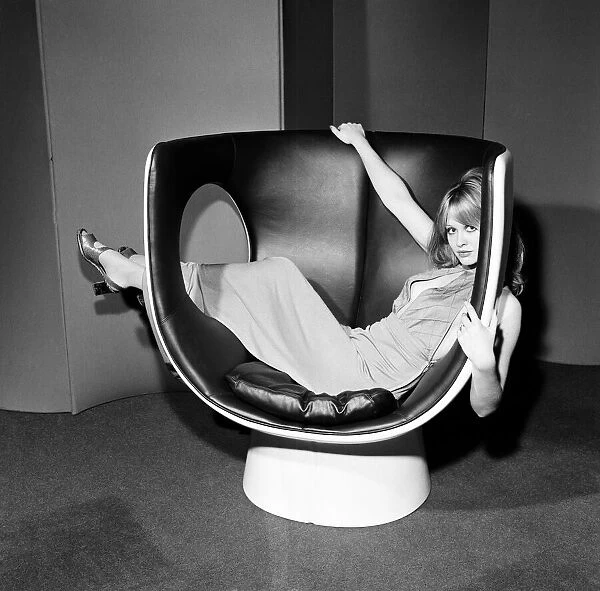 Model on a chair at the Design Centre, Haymarket, London, 13th November 1970