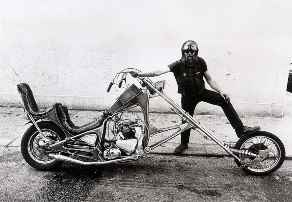 Motorbike Custom Built Chopper Bike. Mike Flanagan with his home made motorbike