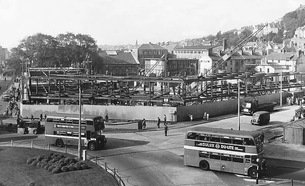 New shopping complex being built on the Kingsway roundabout, Swansea. 4th October 1959