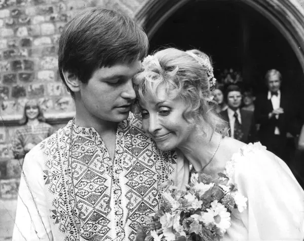 Nyree Dawn Porter with husband Robin Halstead at their wedding, South Kensington