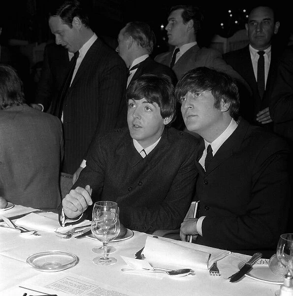 Paul McCartney and John Lennon at the Variety Club Awards luncheon, Dorchester Hotel