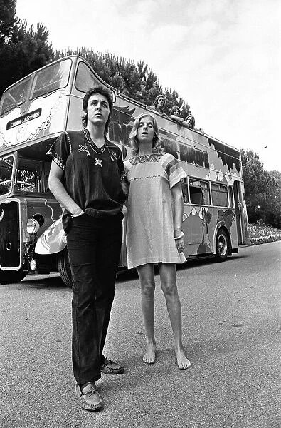 Paul McCartney and his wife Linda in Paris, France, with other members of the group Wings