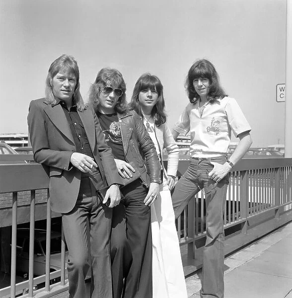 Pop group The Sweet at London Airport. June 1975