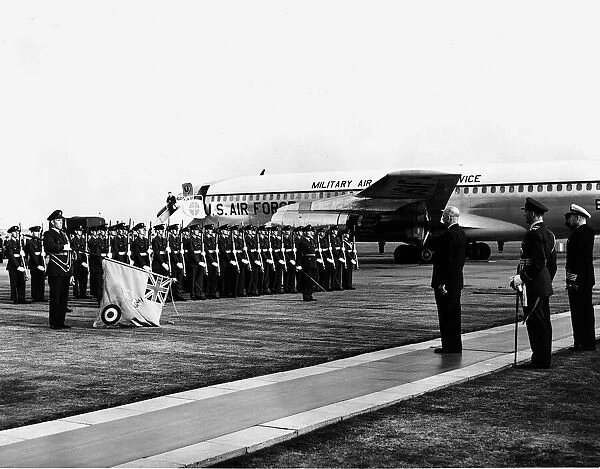 President Dwight D Eisenhower Aug 1959 arriving at London airport inspecting RAF Guard of