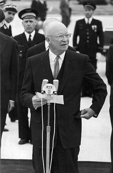 President Dwight D Eisenhower seen here making his speech on his arrival at Orly Airport
