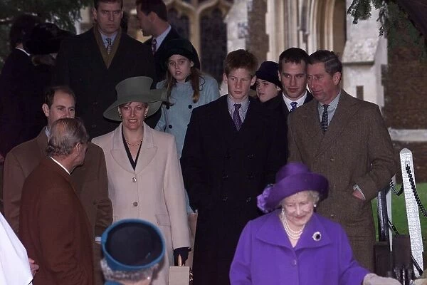 Queen Elizabeth at the Christmas Day service December 1999 with the other members