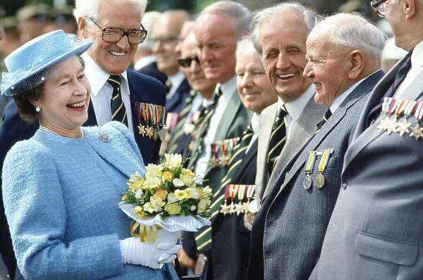 Queen Elizabeth II meeting war veterans at Stirling Castle in Scotland