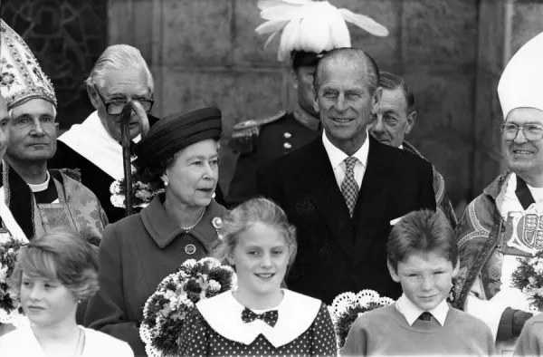 Queen Elizabeth II and Prince Philip in Newcastle Print 1990. Art
