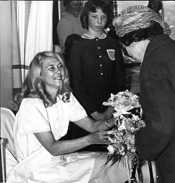 Queen Elizabeth II visits patient Florence Stubbs at Arrowe Park Hospital, Arrowe Park