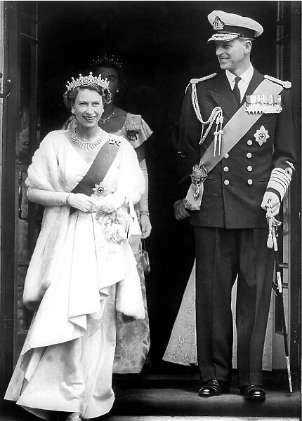 The Queen and Prince Philip in Australia, February 1954 leaving Parliament House