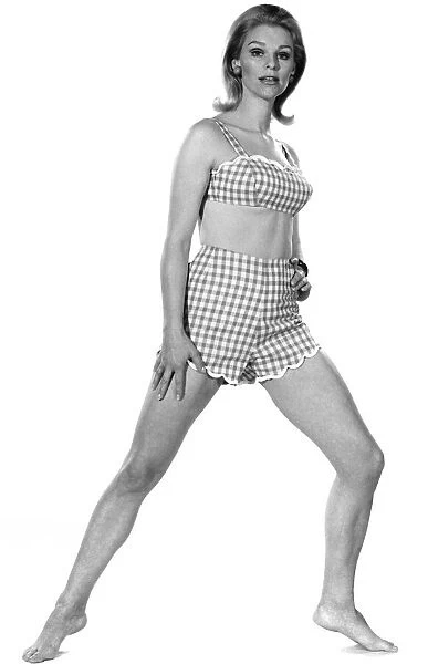 Reveille fashions: Louise modelling Ginham beach suit. May 1968 P008409