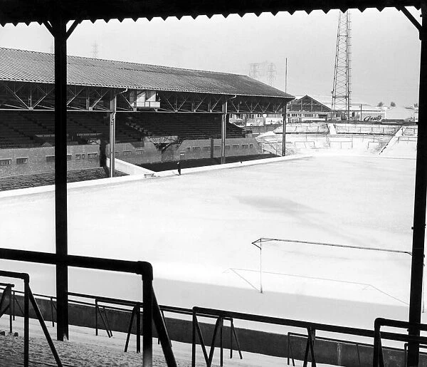 Snow covered pitch at the Hawthorns, home ground of West Bromwich Albion Football Club