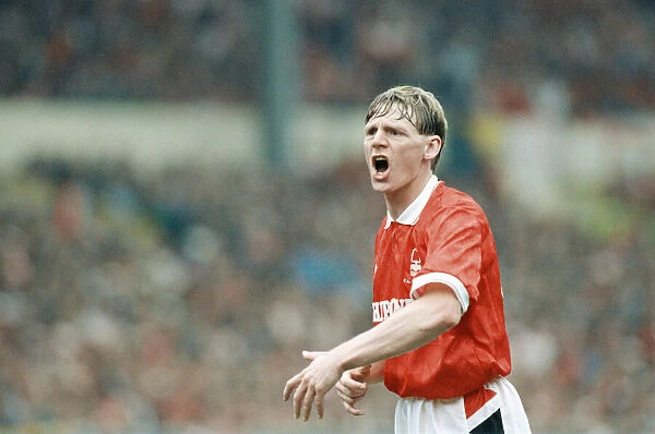 Stuart Pearce Nottingham Forest Player Captain May 1991 shouting out instructions to