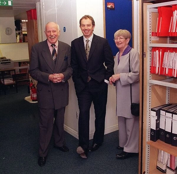 Tony Blair with actor Richard Wilson and Margaret Prosser at the Labour Party