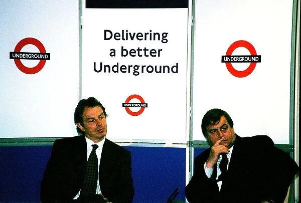 Tony Blair PM & John Prescott Deputy PM July 1999, listen to speakers at the meeting at