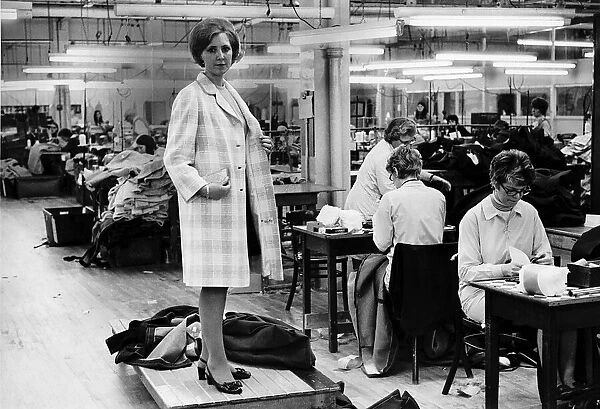 Veronica Mackie models a coat at the Glen Car factory in Hillington May 1971