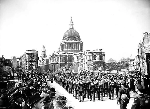 Warship Week parade passes St Pauls Cathedral in the City of London where the Lord