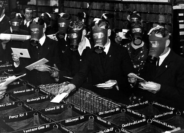 Whitley Bay Post Officer workers wear gas masks during air raid precaution training