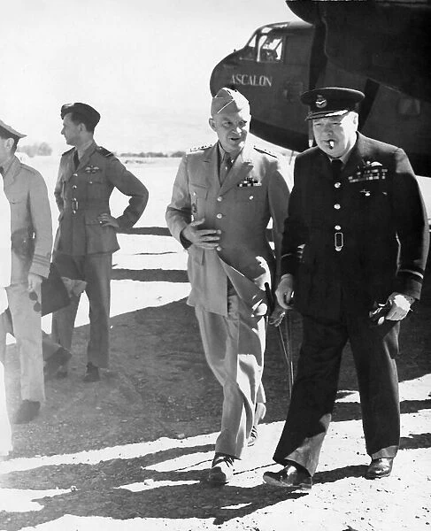 Winston Churchill with American General Eisenhower 1943 on World War Two airfield