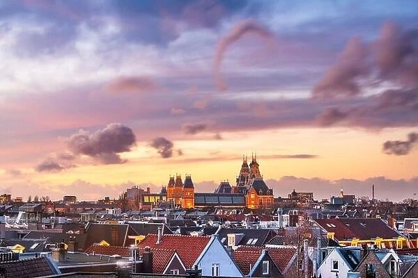 Amsterdam; Netherlands view of the cityscape from De Pijp at dusk