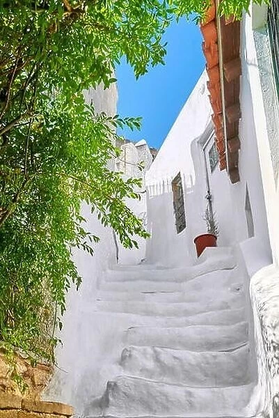 Traditional white houses in the Anafiotika quarter under the Acropolis, Athens, Greece
