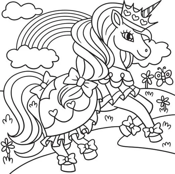 Unicorn Princess Coloring Page for Art Prints, Posters