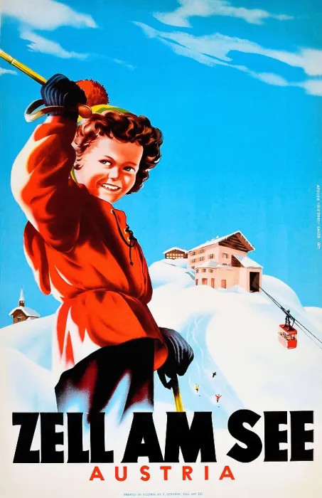 Framed Print of Vintage 1930s Austrian Ski Poster Print - Zell am