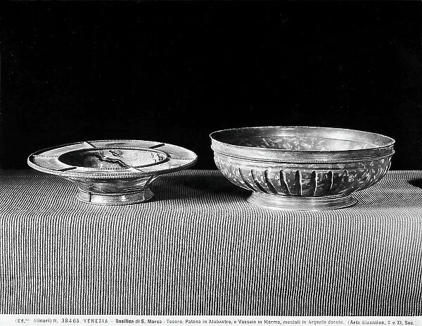 Alabaster paten and stone bowl, in the Treasury of St. Mark's Basilica in Venice