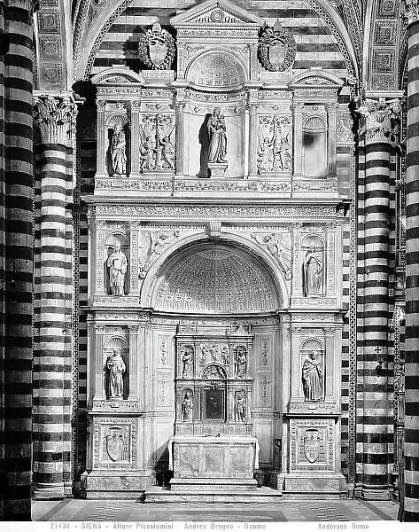 Altar Piccolomini, marble, Andrea Bregno (c. 1418-1503), left aisle, Duomo (Metropolitan Cathedral of Santa Maria Assunta), Siena