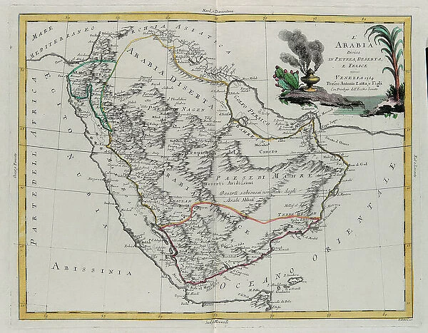 Arabia divided into the Petrea Desert and Felice, engraving by G. Zuliani taken from Tome IV of the 'Newest Atlas' published in Venice in 1784 by Antonio Zatta, Private Collection