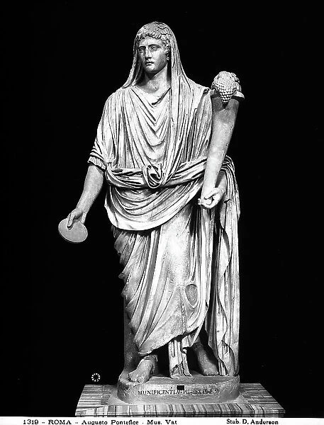 Augustus in the clothing of Pope Maximus: work preserved in the New Wing of the Vatican Museums, Vatican City