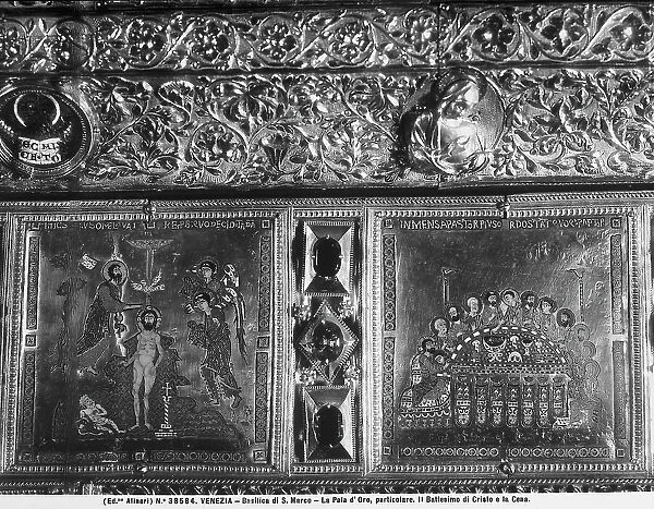 The baptism of Christ and the Last Supper; small enamel plaques of the Pala d'Oro, in St. Mark's Basilica in Venice