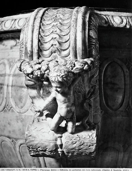 Detail of the Baptismal font preserved in the Cathedral of Empoli