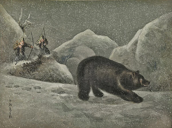 The bear hunt in Japan, color textile design
