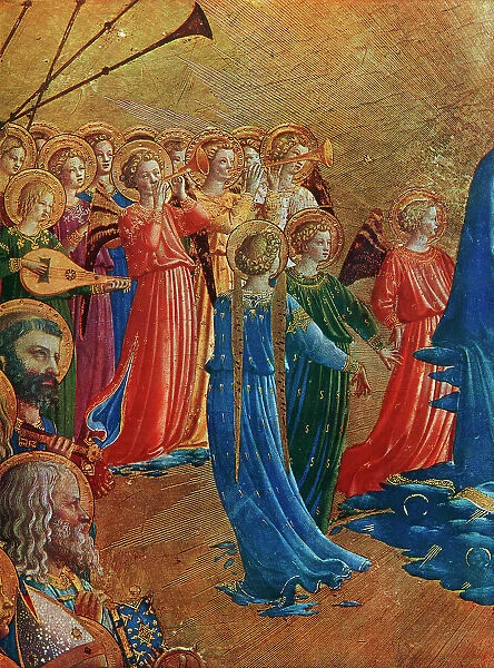 Coronation of the Virgin, detail of the musician angels upper left; painting by Fra Angelico. Uffizi Gallery, Florence