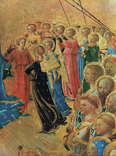Coronation of the Virgin, detail of musician angels upper right; painting by Fra Angelico. Uffizi Gallery, Florence