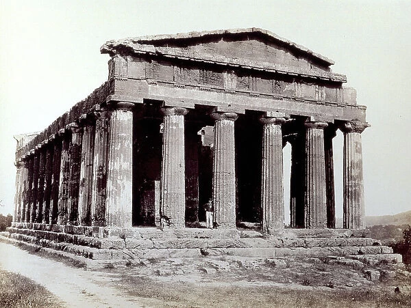 Front facade of the Temple of Concorde in the Valley of the Temples in Agrigento