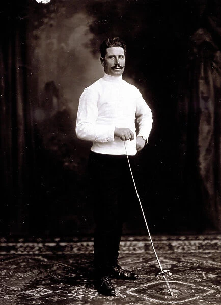 Full-length portrait of a man in fencing dress