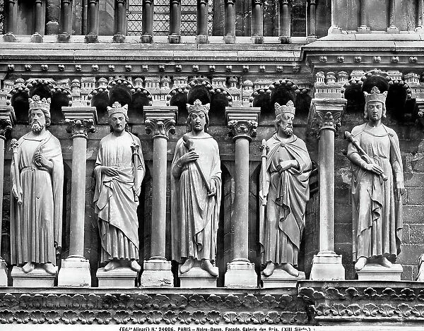 Detail of the Gallery of Kings (far right side) on the faade of Notre-Dame, Paris